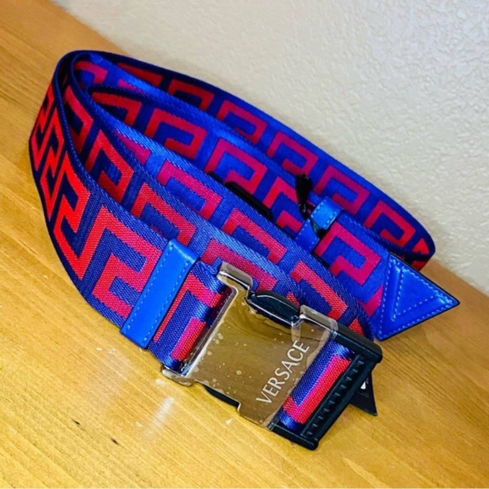 NEW! Unisex Versace Red & Blue Greca Ribbon Belt